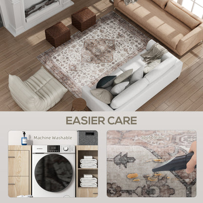 4x6 Area Rug, Vintage Machine Washable Rug, Non-Slip Floor Carpet for Living Room, Bedroom, Dining Room, Tan