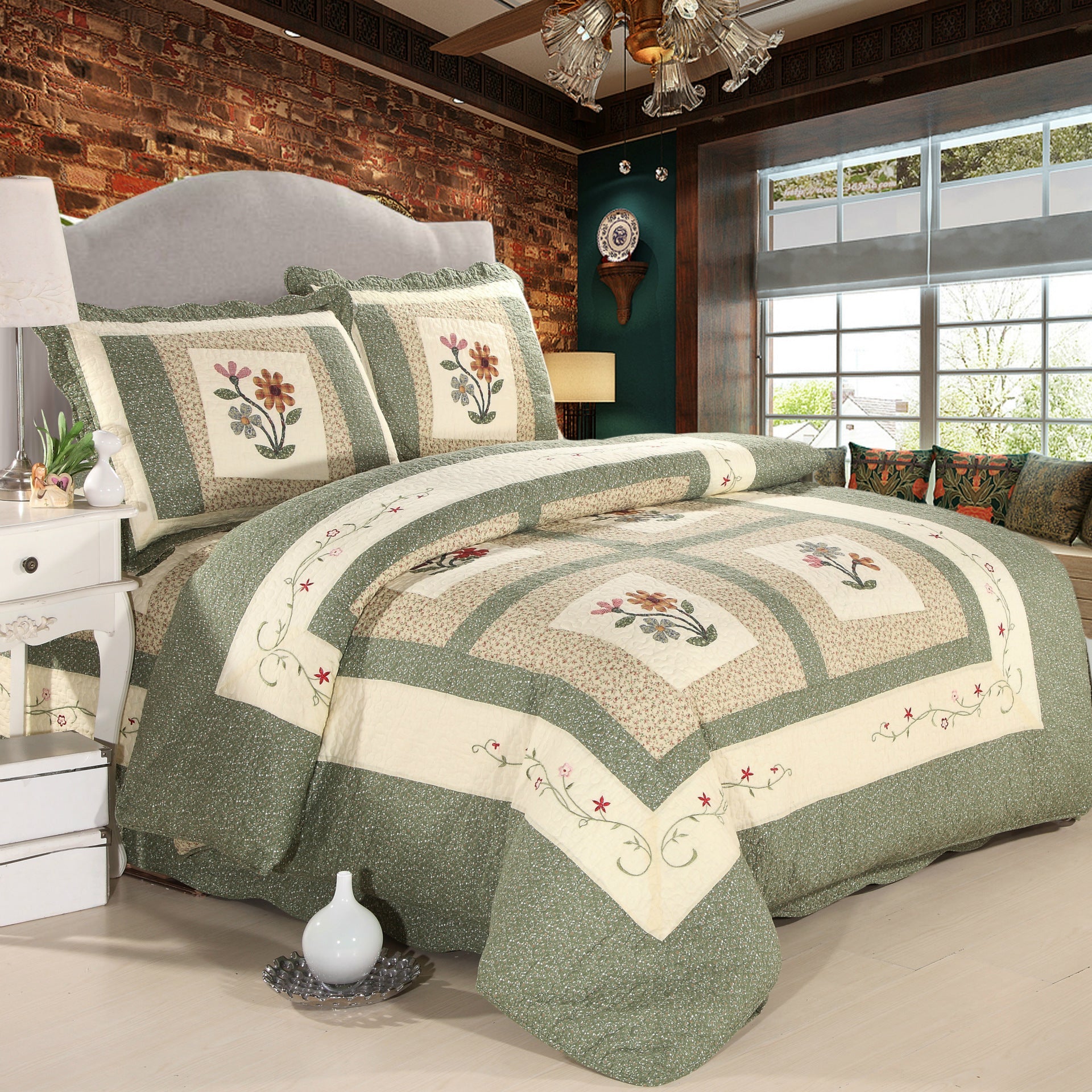 Cotton Quilted Water Wash Quilt Three-piece Set Four-piece Set Real Split Embroidered