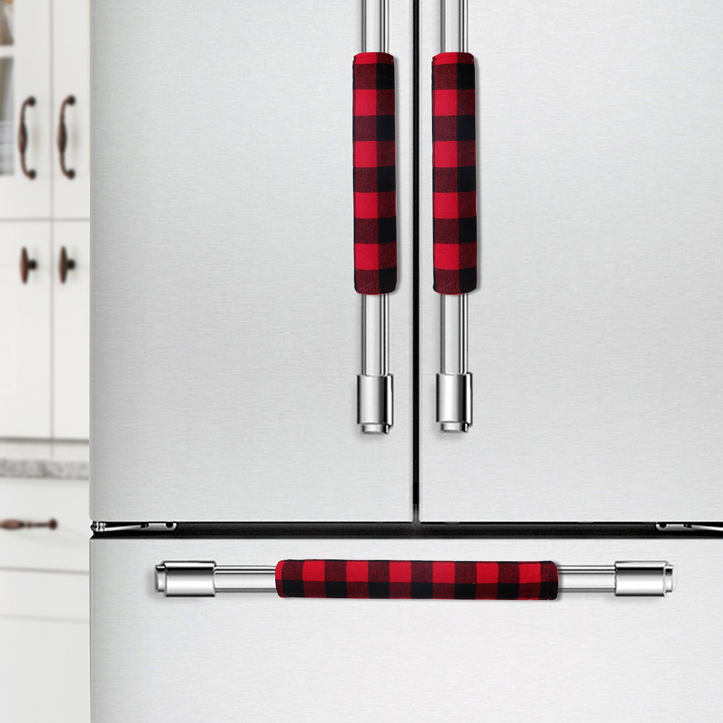 Black And Red Plaid Christmas Refrigerator Door Handle Cover