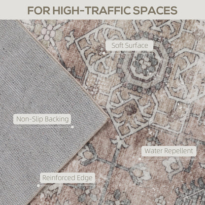 4x6 Area Rug, Vintage Machine Washable Rug, Non-Slip Floor Carpet for Living Room, Bedroom, Dining Room, Tan