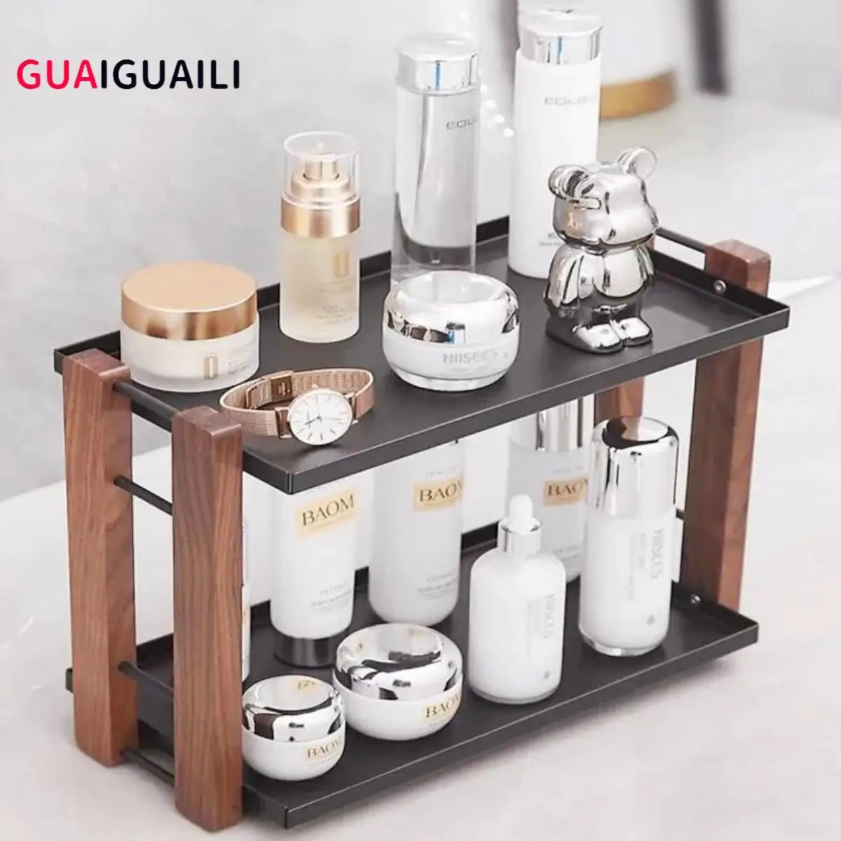 Bathroom Counter Organizer With Coffee Station Cosmetic Holder，Desktop Organizer Home Bedroom Dresser Skincare Lipstick Holder