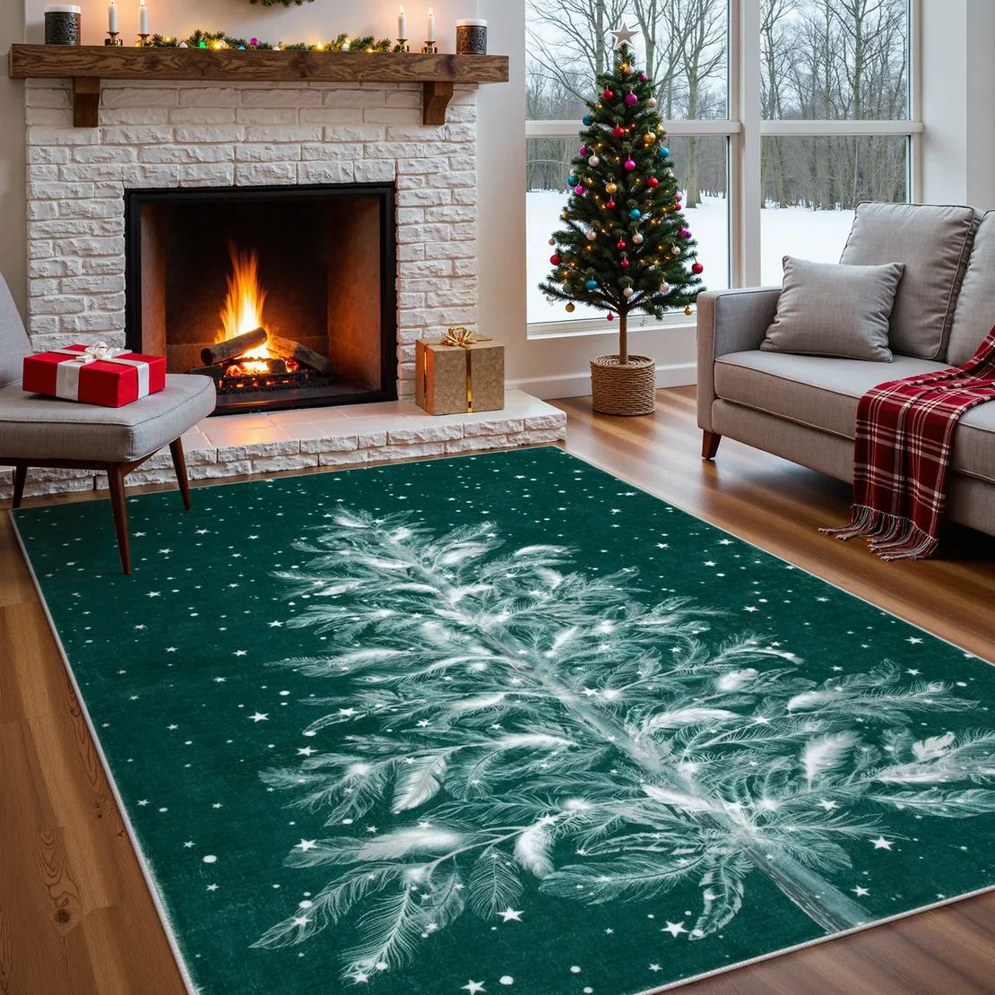 Amazon Cross-Border Christmas Decoration Crystal Velvet Living Room Coffee Table Carpet Bedroom Bedside Non-Slip And Stain-Resistant Carpet