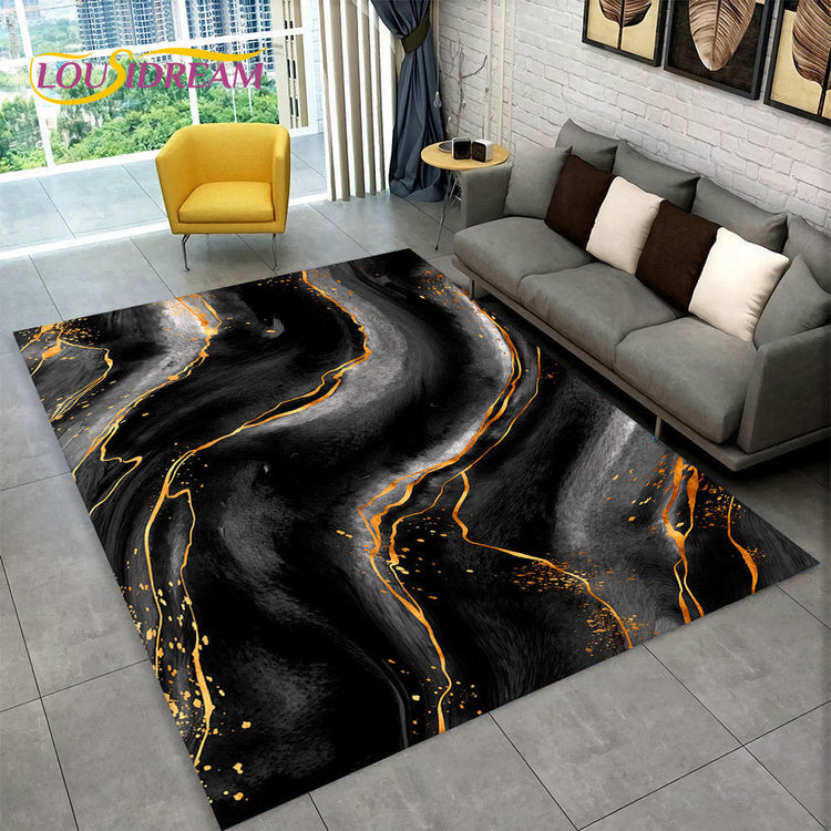 Scandinavian Blue Gold Marble Geometric Area Carpet
