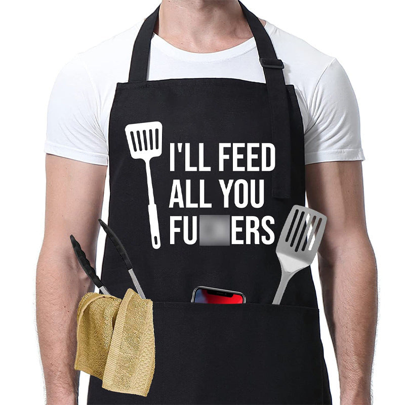 Amazon Explosions Apron Men's And Women's Couple Kitchen Barbecue Cross-border Foreign Trade LOGO Letter I 'LL FEED