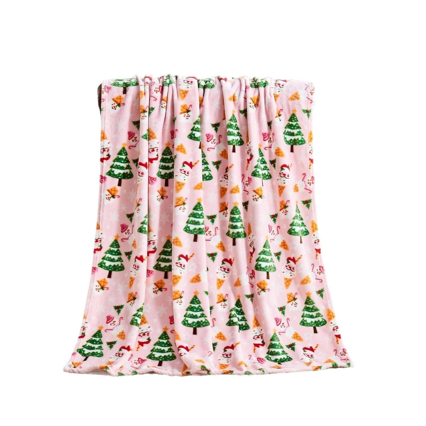 Flannel Christmas Blanket Soft Pink Blanket Christmas Theme Printed Home Living Room Bedroom Sofa Cover Blanket