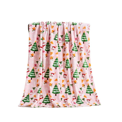 Flannel Christmas Blanket Soft Pink Blanket Christmas Theme Printed Home Living Room Bedroom Sofa Cover Blanket