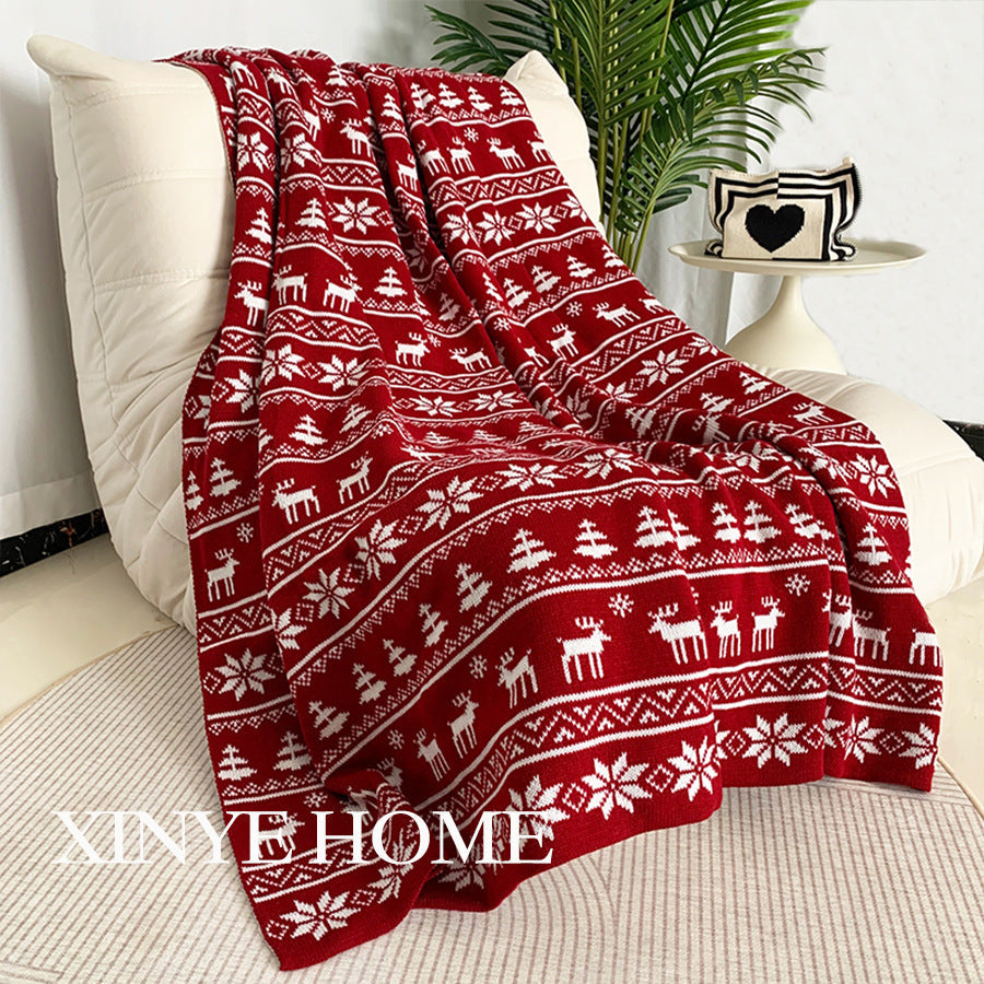 Christmas New Year Blanket Holiday Decorative Blanket Living Room Sofa Blanket Red Blanket Bedroom Bed End Blanket Cover With Knitted Blanket