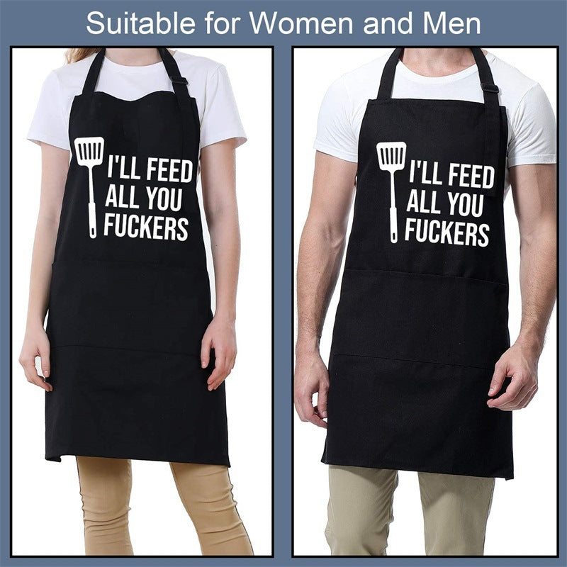 Amazon Explosions Apron Men's And Women's Couple Kitchen Barbecue Cross-border Foreign Trade LOGO Letter I 'LL FEED