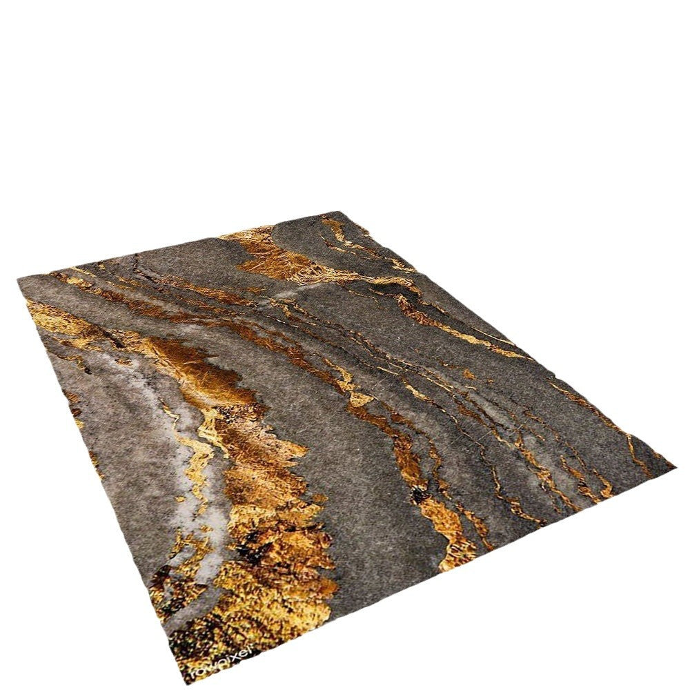 Scandinavian Blue Gold Marble Geometric Area Carpet