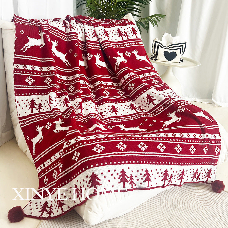 Christmas New Year Blanket Holiday Decorative Blanket Living Room Sofa Blanket Red Blanket Bedroom Bed End Blanket Cover With Knitted Blanket