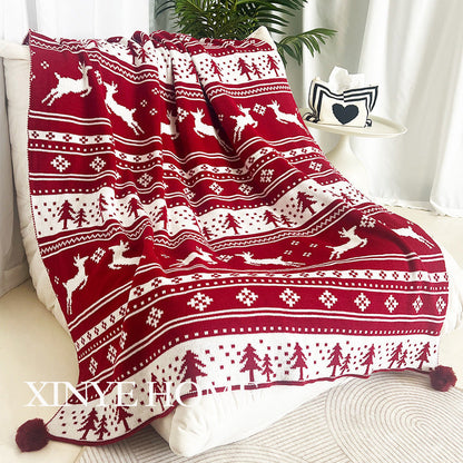 Christmas New Year Blanket Holiday Decorative Blanket Living Room Sofa Blanket Red Blanket Bedroom Bed End Blanket Cover With Knitted Blanket