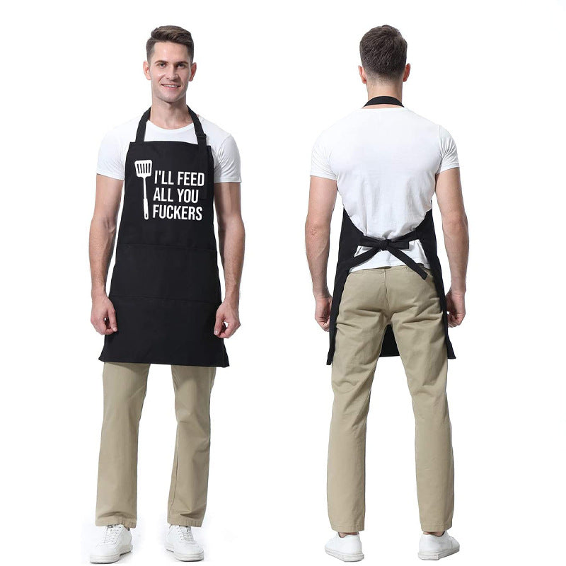 Amazon Explosions Apron Men's And Women's Couple Kitchen Barbecue Cross-border Foreign Trade LOGO Letter I 'LL FEED